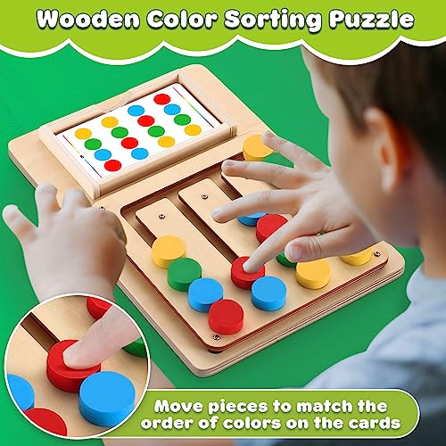 Color Matching Puzzle, Montessori Brain Teaser for Kids Ages 3-7 | Handheld travel game, road trip activity, screen-free play, boys and girls, Christmas and birthday gift