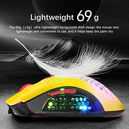 Wireless Gaming Mouse,16 RGB Backlit Ultralight Wireless/Wired Mice with Programmable Driver,Rechargeable 800mA Battery,Pixart 3325 12000 DPI,Lightweight Honeycomb Shell for PC Gamers (Yellow) - color: RGB Yellow