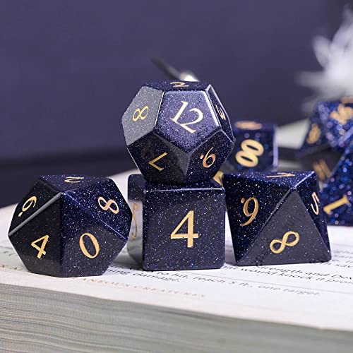 UDIXI Stone Dice Set Blue Sandstone Gemstone DND Dice for Tabletop Games | Natural Stone, Premium Gift Box, DM Gift, for Dungeons and Dragons Role Playing Games - color: Glossy Blue Sandstone