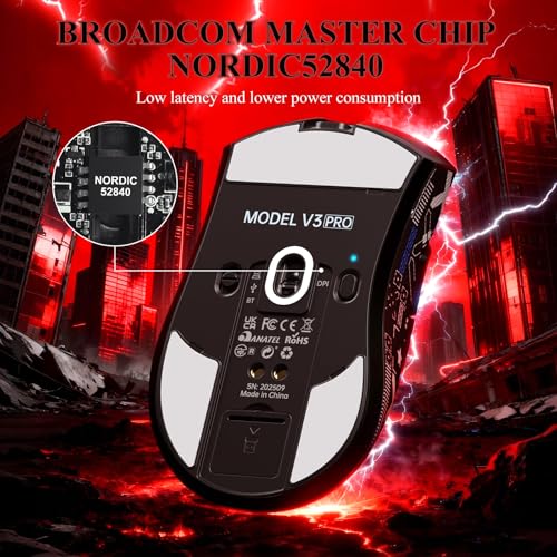 MAMBASNAKE Attack Shark V3 PRO 62g Superlight Wireless Gaming Mouse,RGB Charging Dock,BK52820 Tri-Mode BT/2.4G Wireless/Wired Mouse with Grip Tape,25000DPI,5 Programmable Buttons for Pc/Mac,Black PRO - color: Black&Stickers
