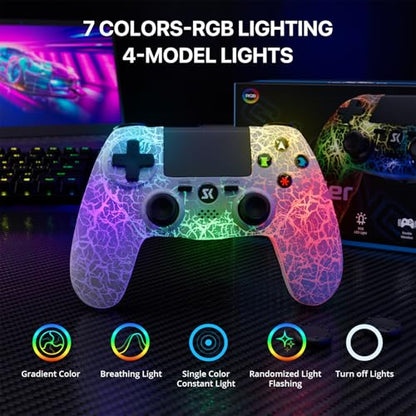 ISHAKO 2Pack Controller for PS4, Wireless Game Controller for PlayStation 4/PC Windows/PS3, Control 2Pack with Adjustable RGB Light/1000mAh Battery, Double Vibration- White & Black - color: Black & White