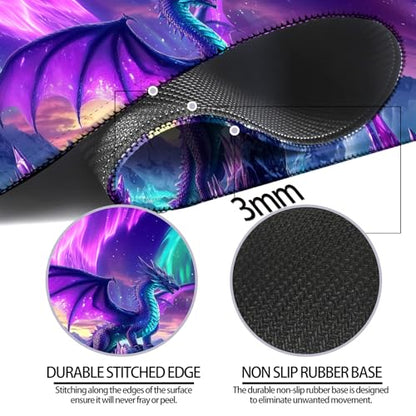 Fantasy Aurora Scenery and Dragon Gaming Desk Mat, Computer Keyboard Large Extended Long Mouse Pad for Office and Home, XL (W06) - color: W06
