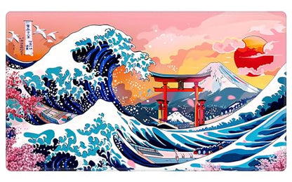 Card Playmat 70 x 40 cm Game Mats Tabletop Magic for MTG/TCG Cards, Trading Card Game Playing Stitched Commander Deck Gaming Desk Duel Mat Card Gameplay Mats, Japanese Sakura Sea Wave - color: Japanese Sakura Sea Wave, size: 27.5"X15.7"