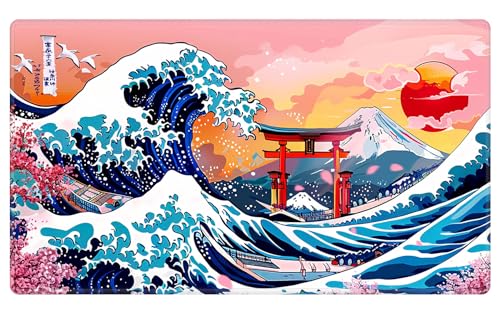 Card Playmat 70 x 40 cm Game Mats Tabletop Magic for MTG/TCG Cards, Trading Card Game Playing Stitched Commander Deck Gaming Desk Duel Mat Card Gameplay Mats, Japanese Sakura Sea Wave - color: Japanese Sakura Sea Wave, size: 27.5"X15.7"