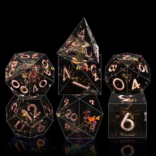 AUSTOR 7-Die DND Dice Set Handmade Sharp Edge Polyhedral Dice for Dungeons and Dragons D&D RPG MTG Table Games (Black & Red, Copper) - color: Black & Red，copper