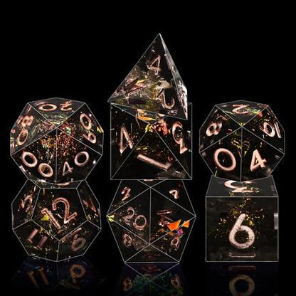 AUSTOR 7-Die DND Dice Set Handmade Sharp Edge Polyhedral Dice for Dungeons and Dragons D&D RPG MTG Table Games (Black & Red, Copper) - color: Black & Red，copper