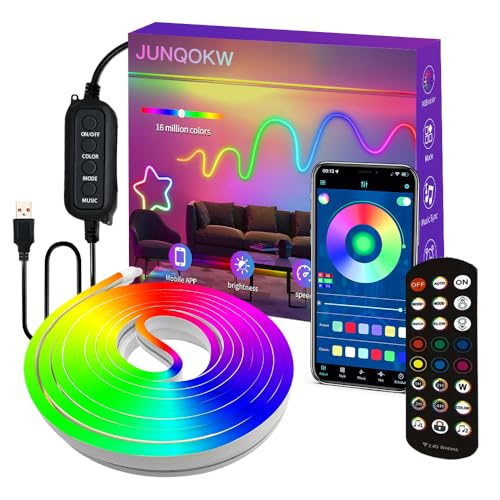 9.8FT USB LED Neon Rope Light,Smart RGB IC Led Strip Lights for Bedroom,Music Sync LED Neon Light Strip,APP and 24Keys Wireless Remote,DIY Ideas,Gaming Room,Home Decorations,Christmas Gift