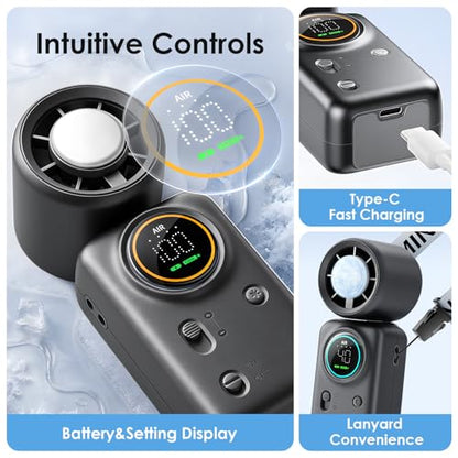 FurBall 4-IN-1 Portable Handheld Fan with Ice Cooling, High-speed Turbo Power 100 Gear Adjustable, LED Display, 6000mAh Rechargeable Battery, Foldable & Quiet Personal Fan for Travel, Office, Outdoor - color: Midnight