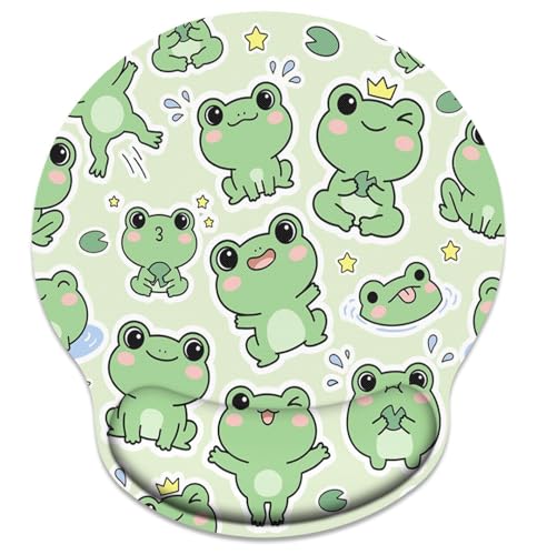 Britimes Cute Frog Animal Ergonomic Mouse Pad with Wrist Support Kawaii Happy Green Non-Slip Rubber Base Mousepad for Home Office Gaming Working Computers Laptop Easy Typing & Pain Relief - color: Green Big-eyed Frog