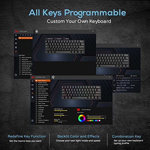 RK ROYAL KLUDGE RK61 60% Mechanical Keyboard with Coiled Cable, 2.4Ghz/Bluetooth/Wired, Bluetooth 61 Keys, Wireless RGB Hot Swappable Brown Switch Gaming Mini Keyboard with Software - White - color: White, size: Hot-swappable Brown Switch