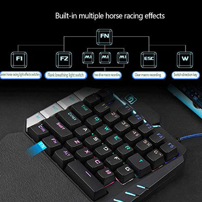 One Handed Keyboard,RGB One Hand Mechanical Gaming Keyboard, 28-Key Blue Switch, USB Wired Portable Mini-Game Keyboard, Support Wrist Rest