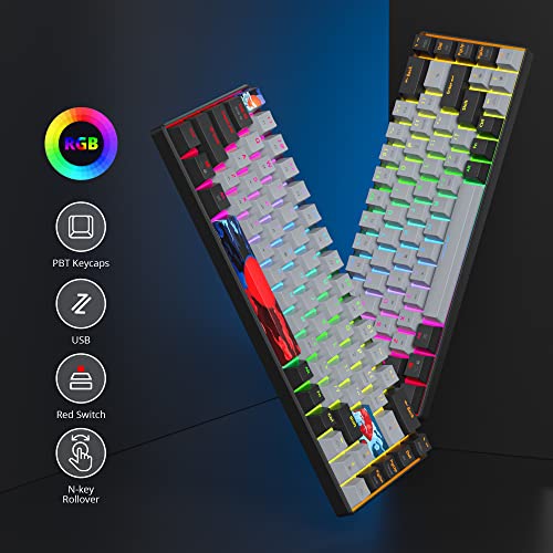 Protable 60% Percent Gaming Keyboard Mechanical, Mini Compact RGB Backlit 68 Keys Wired Office Keyboard with Red Switch for Mac/Win (Dolch/red Switch 68) - color: Dolch/red Switch 68