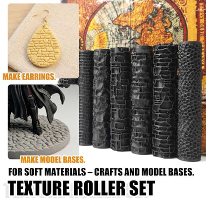 7-Piece Texture Roller Set, Tabletop Terrain Road Pattern Tool | lightweight & durable. Tabletop terrain & miniature ground crafting, DIY accessory for hobbyists. - color: Interesting 7 patterns