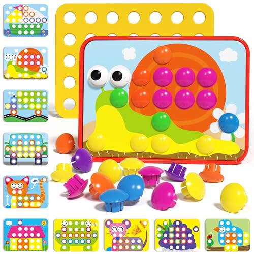 AMOSTING Button Art Toy, Color Matching Pegboard for Kids Ages 3+ | Educational Button Art Activity with Color Matching, Sensory Play and Mosaic Patterns, Preschool Gift for Toddlers
