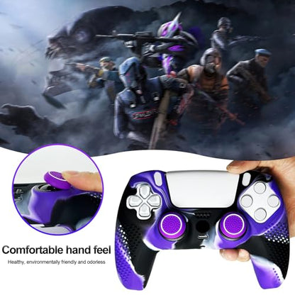 Anti-Slip Purple&Black Controller Skin,Studded Edition Protective Silicone Cover Skin Grips Compatible with PS5/Slim/Pro Controller and 6 PCS Thumb Grips Caps. - color: Purple & Black