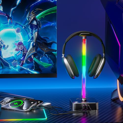 cozoo Gifts for Gamer Men All-in-One RGB Headset Stand & Charging Station | 3 USB Ports, 2 Outlets, Metal Space Gray | Gaming Equipment, Game Room Setup, Christmas Gifts for Him,Teen Boys,Tech Lovers - color: Gray Pro