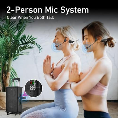 KIMAFUN IP67 Waterproof Wireless Fitness Microphone, 2.4G Lightweight Ergonomic Design Headset Mic Used in Swimming Pool, Fitness Sports, Yoga, Gym, Class, Speaker, Laptop, Tablet for 2 People, GWP92 - size: GWP92(2TX+1RX)
