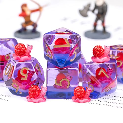 DND Resin Snail Dice Set, Red D&D Polyhedral Dice for Dungeons and Dragons RPG, MTG Role Playing Games D and D Dice 7pc D20 D12 D10 D8 D6 D4 - color: Red Snail