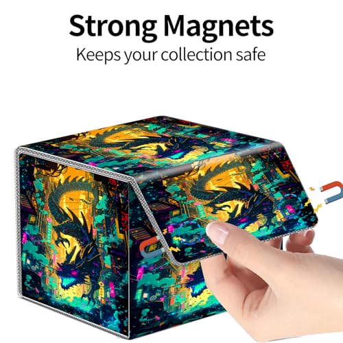 PU Leather Deck Box for MTG Commander Cards, Fits 100+ Double Sleeved Cards, Secure Magnetic Trading Card Storage Case for TCG CCG,Cyberpunk City Dragon - color: Cyberpunk City Dragon