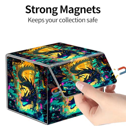 PU Leather Deck Box for MTG Commander Cards, Fits 100+ Double Sleeved Cards, Secure Magnetic Trading Card Storage Case for TCG CCG,Cyberpunk City Dragon - color: Cyberpunk City Dragon