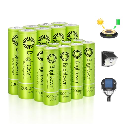 Brightown 8 Pack AA 2000mAh and 8 Pack AAA 1000mAh Rechargeable Batteries Combo - 1.2V NiMH High Capacity Battery - Ideal for Solar Lights & Home Devices, Recharge up to 1000x Times, Pre-Charged - size: 8PC AA 2000mAh + 8PC AAA 1000mAh