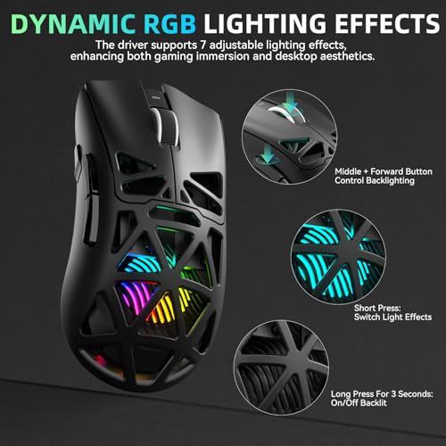 Aula SC620 Wireless Gaming Mouse, Tri-Mode 2.4GHz/USB-C/BT5.3 Computer Mouse with 12000 DPI, Programmable Macro Gamer Mouse with Rapid Fire Key, RGB Light Gaming Mice for PC/Laptop/Mac(Black) - color: Black