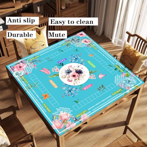 mahjong mat for table with Drawstring Bag/31.5Inch/american mahjong table cloth with rules mats,Noise Reduction Anti-Slip game mat for table,for Mahjong/Poker/Board Games/Card Games/Dominoes (blue) - color: Light Blue