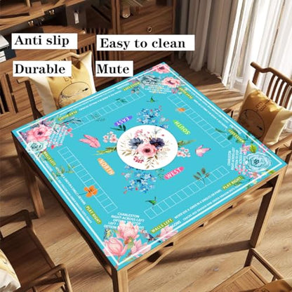 mahjong mat for table with Drawstring Bag/31.5Inch/american mahjong table cloth with rules mats,Noise Reduction Anti-Slip game mat for table,for Mahjong/Poker/Board Games/Card Games/Dominoes (blue) - color: Light Blue