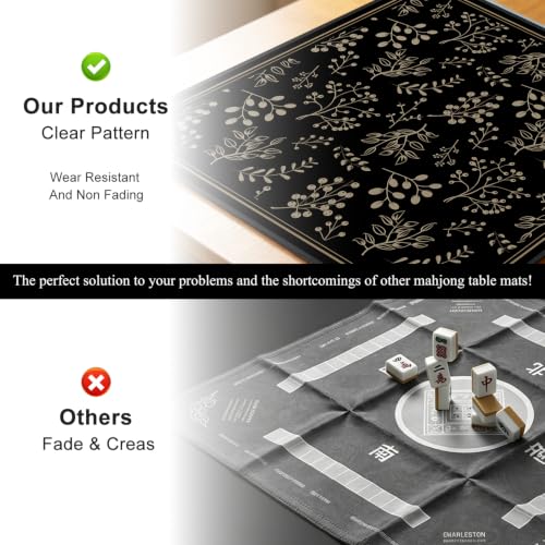 Mahjong Mat for Table, 31.5" x 31.5" Noise Reduction Non Slip Waterproof Mah Jong Table Mat with Carrying Bag, Suitable for Mahjong, Poker, Board Games, Dominoes, and Card Games - color: Golden Flowers