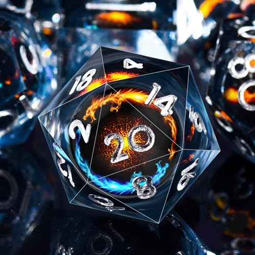 AUSTOR 7 Die DND Dice Set - 7 Pieces Blue Golden Double Dragon Resin Dice - D20, D12, D10, D8, D6, D4 Sharp Edge Dungeons and Dragons Dice with Case - color: Double Dragon (Blue&golden)
