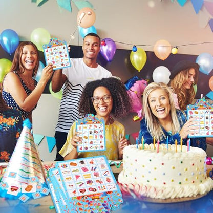 Blosssound 24 Players Birthday Bingo Games Happy Birth Day Bingo Cards for Adults Fun Birthday Party Game Family Activities Party Favors for Family Large Group Classroom - style: Birthday