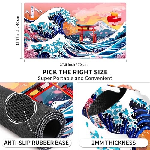 Card Playmat 70 x 40 cm Game Mats Tabletop Magic for MTG/TCG Cards, Trading Card Game Playing Stitched Commander Deck Gaming Desk Duel Mat Card Gameplay Mats, Japanese Sakura Sea Wave - color: Japanese Sakura Sea Wave, size: 27.5"X15.7"
