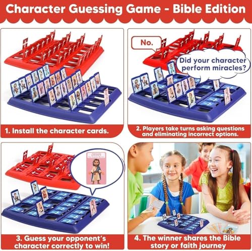 Bible Guesses Who Game, Who Am I Board Games for Family, 24 Holy Characters with Scripture & Life Story Cards, Christian Religious Trivia for Sunday School Youth Group Gift