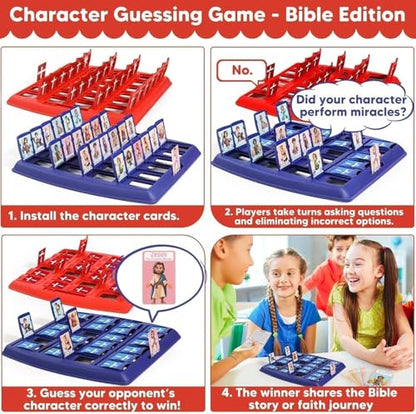 Bible Guesses Who Game, Who Am I Board Games for Family, 24 Holy Characters with Scripture & Life Story Cards, Christian Religious Trivia for Sunday School Youth Group Gift