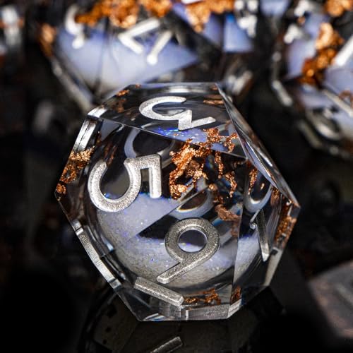 ARUOHHA Liquid Core DND Dice Set, 7pcs Resin Sharp Edged Dragons Dice Role Playing Games, RPG Silver Numbers Black Dungeons Polyhedral Dice with Gift Box D20 D12 D10 D8 D6 D4 - color: Silver Black