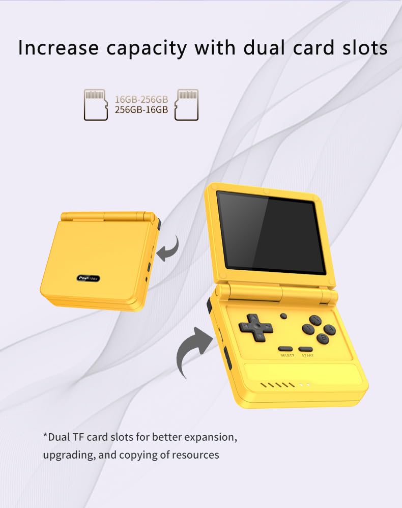 Powkiddy V90S Retro Handheld Console - 10,000+ Preloaded Games, Foldable Clamshell Design, 3.5" IPS Screen, 4-6 Hour Battery, Dual TF Slots (Yellow) - style: Yellow