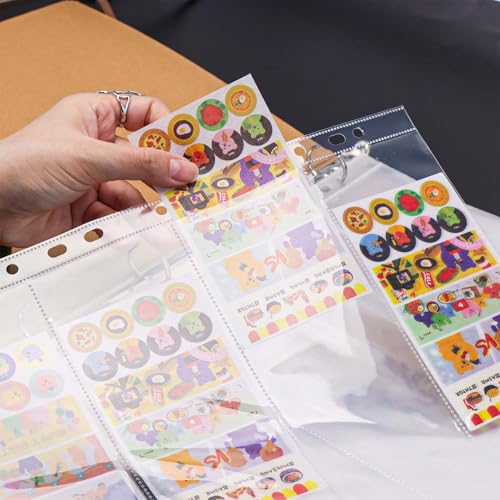 Mogoostry A4 Clear Sheet Protectors 4 Pocket Binder Sleeves 20 Sheets 11 Holes Side Open Banknote Protector Currency Collection Page Protector - color: 4-pocket