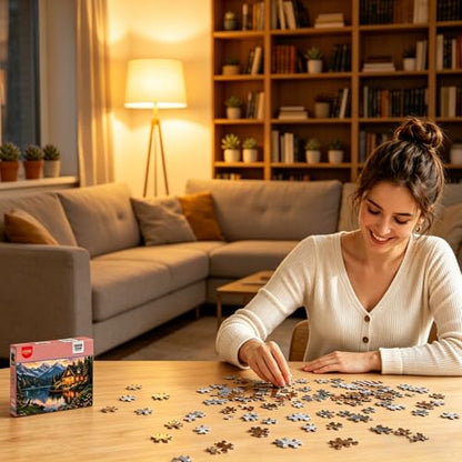 1000 Piece Puzzle for Adults, 20 x 27 inches Jigsaw Puzzles - Lake | Tight Piece Fit, 1:1 Reference Poster, Lettered Back, Minimal Puzzle Dust, Vibrant Colors, 2mm Extra-Thick Pieces - color: 1000 Pieces-mountain Lake Cabin