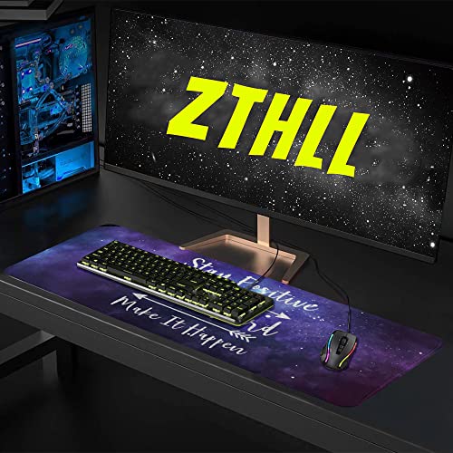 Desk Mat,Inspirational Quotes Gaming Mouse Pad,XXL Mouse Pad Mat for Office,Computer,Keyboard with Non-Slip Base Stitched Eges Stay Positive Work Hard and Make It Happen Mousepad 35''×15.7''×0.12'' - color: Stay Positive Work Hard and Make It Happen