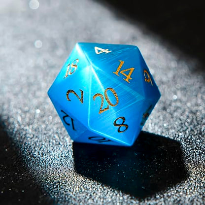 1PCS Gem D20 DND Dice - 25mm 20 Sided Crystal Cat Eye D&D Dice for Dungeons and Dragons, RPG, Roleplaying Games MTG Table Games, Handmade Polyhedral Dice (Teal Cat Eye) - color: Cat Eye-teal
