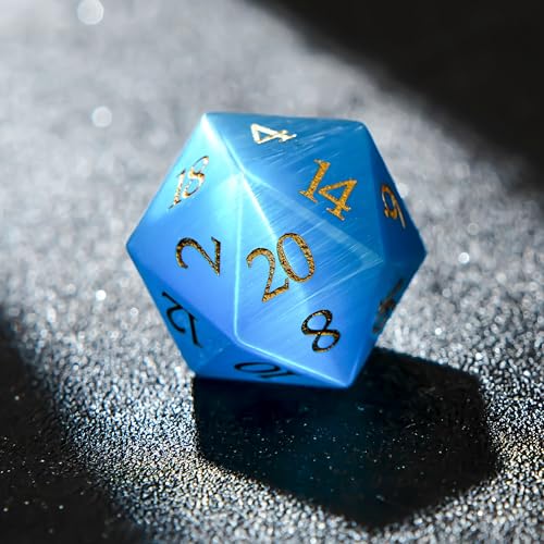 1PCS Gem D20 DND Dice - 25mm 20 Sided Crystal Cat Eye D&D Dice for Dungeons and Dragons, RPG, Roleplaying Games MTG Table Games, Handmade Polyhedral Dice (Teal Cat Eye) - color: Cat Eye-teal