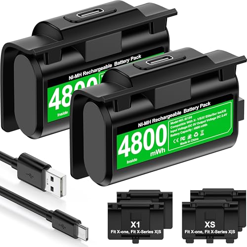 DINOSTRIKE Rechargeable Xbox Controller Battery Pack with 4 Back Covers and a USB C Charging Cable, 2x4800mWh Xbox One Controller Battery Play and Charger kit for Xbox Series X