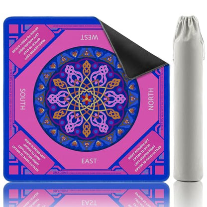 Elstey Mahjong Mat, Non-Slip Neoprene Mahjong Table Cover with Game Rules & Carrying Bag, Noise Reduction Square Board Game Mat for Poker, Dominoes, Tile Games, 32.2x32.2 Inch, (Mandala Style) - color: Pink