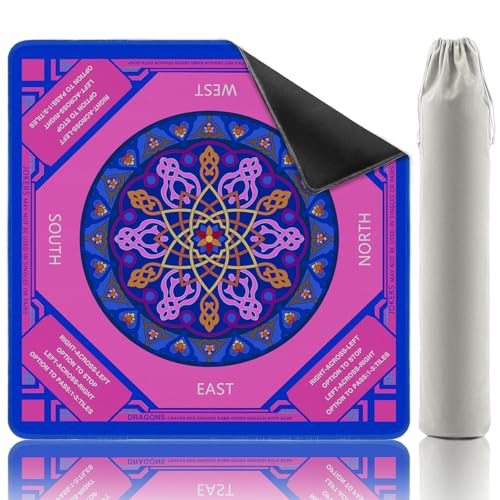 Elstey Mahjong Mat, Non-Slip Neoprene Mahjong Table Cover with Game Rules & Carrying Bag, Noise Reduction Square Board Game Mat for Poker, Dominoes, Tile Games, 32.2x32.2 Inch, (Mandala Style) - color: Pink