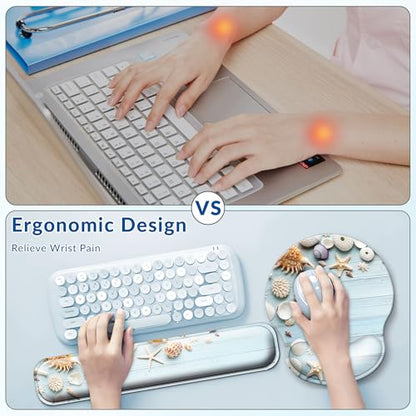 Desk Mat Set Keyboard and Mouse Pad with Wrist Rest Support | Ergonomic,Pain Relief, 4-in-1 Large Big Mousepad Computer Mats,Desk Pad Matt Mats for Desktop Home & Office - color: I-Blue Seashell