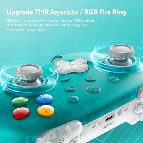 8Bitdo Ultimate 2 Wireless 2.4G Controller (Transparent Blue) | For Windows PC, Apple, Steam & Android, TMR Joystick, Star-Ring RGB Lights, Adjustable Trigger Locks, Charging Dock Included - color: Transparent Blue