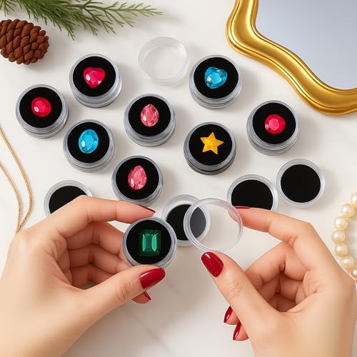 16Pcs Small Clear Bead Storage Organizer Containers with Black Sponge | Plastic Gemstone Display Box, Round Gemstone Holder Case with Screw Top Lids for, Gems, Beads, Small Items - color: Transparent Box, Black Sponge Pad