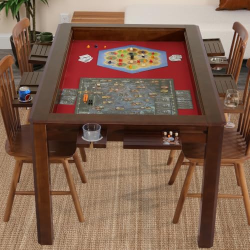 Solid Wood Board Game Table for 4–6 Players with 54" x 30.7" - color: Warm Walnut, size: Recessed Leaves