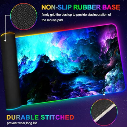 ARTSO RGB Gaming Mouse Pad Large, Extended LED Mouse Mat XXL 35.4x15.7 inch, 14 Lighting Modes, 2 Brightness, Non-Slip Rubber Base Mousepad Waterproof Keyboard Mat,Fantasy Nebula Sky - color: Fantasy Nebula Sky