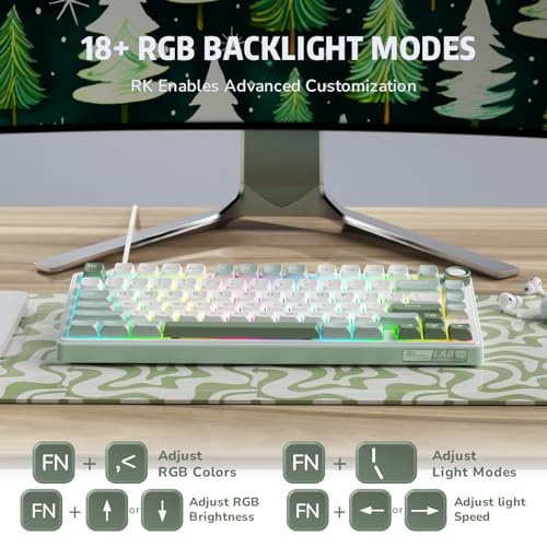 RK ROYAL KLUDGE R75 Mechanical Keyboard Wired with Volume Knob, 75% Keyboard Gasket Mounted, RGB Backlit, Creamy Keyboard with MDA Profile, PBT Keycaps, Hot Swappable Pre-lubed Tactile Switch - color: green